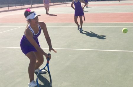 Lemoore's Sophia Gregorio, warming up before Tuesday's match against El Diamante.